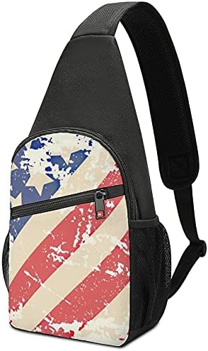 Retro Amerikan Bayrağı tek kollu çanta Crossbody Omuz Seyahat Göğüs Sırt Çantası Yürüyüş Sırt Çantası Spor Alışveriş Iş