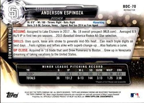 2017 Bowman Taslak Krom Refraktörler BDC-70 Anderson Espinoza Padres MLB Beyzbol Kartı NM-MT