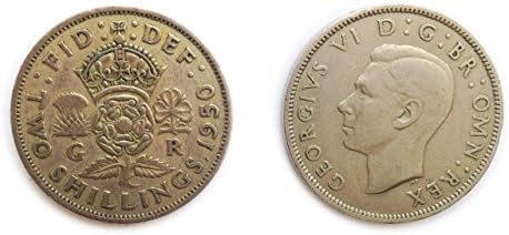 Koleksiyoncular için paralar - Sirküle İngiliz 1950 Florin / İki Bob Bit / 2 Şilin Sikke / Büyük Britanya