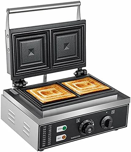1500 W 2 ADET Elektrikli Ticari Sandviç Makinesi Paslanmaz Çelik Waffle makinesi Yapışmaz Sandviç ızgara Manuel Kontrol Termostat