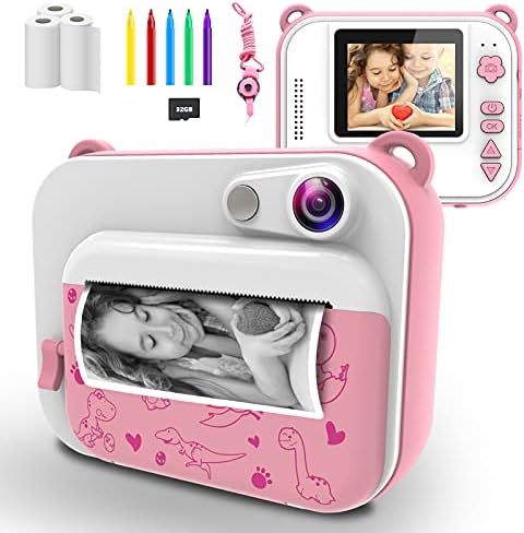 Çocuklar için USHINING Anında Baskı Kamerası, 3-12 Yaş Arası Çocuklar için 12MP Dijital Kamera 32GB SD Kartlı Çocuklar için Mürekkepsiz