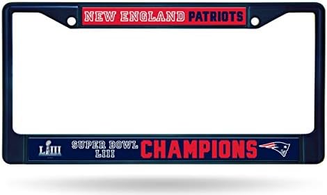Rıco Industrıes, Inc. New England Patriots Süper Kase LIII Şampiyonlar Mavi Krom Çerçeve Metal Plaka Etiketi Kapak Futbol