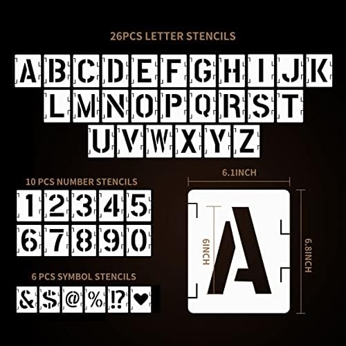 6 İnç Mektup Şablonlar Sembol Numarası Şablonlar, 42 Adet Büyük Alfabe Şablonlar Çocuklar Kullanımlık Plastik Kaligrafi Şablonlar