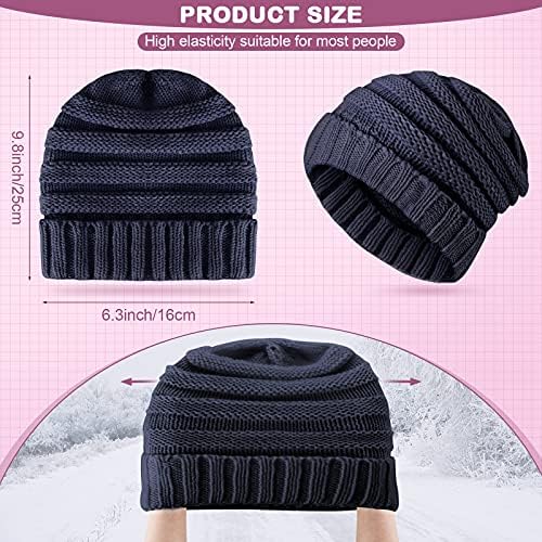 4 Adet Kış Hımbıl Bere Şapka Sıcak Kış Örme Kasketleri Kadınlar için Renkli Kalın Hımbıl Bere Soğuk Hava için (Siyah, Beyaz,