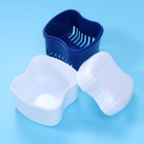 SUPVOX Protez Kutusu Süzgeç Kapaklı Flase Diş Banyo Kutusu Taşınabilir Seyahat Ev için (Mavi)