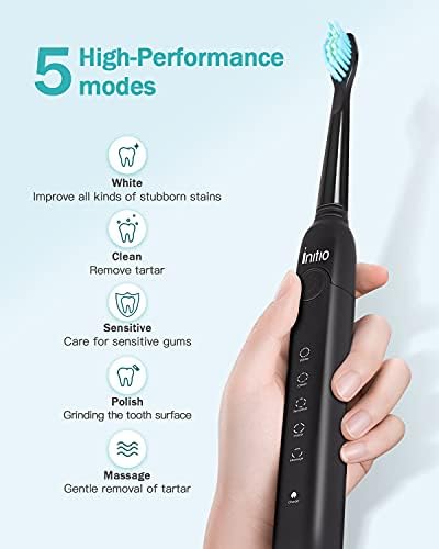 Initio Elektrikli Diş Fırçası, 5 Modları ile Akıllı Zamanlayıcı, 8 Fırça Kafaları ve Seyahat Çantası Dahil, Şarj Edilebilir Diş