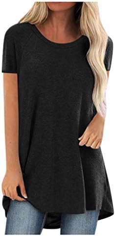 T-Shirt kadınlar için rahat kısa kollu uzun Tee boyutu üstleri yaz tunik yuvarlak boyun bluz üzerinde