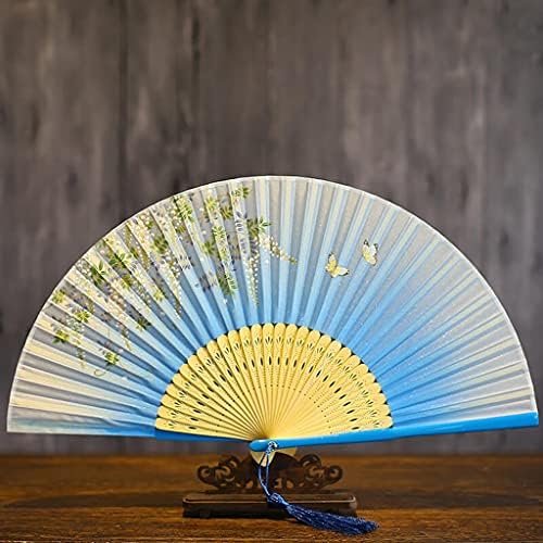 AMPBBAR El Tipi Katlanır Fanlar Katlanır Fan, Kumaş Kılıflı Çin Vintage Tarzı El Fanı, Bambu Çerçeveli İpek Fan ve Zarif Püskül