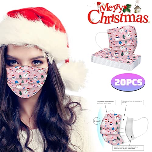 Yetişkinler Tek Kullanımlık Yüz Maskesi Toz Geçirmez Nefes Yüz Kaplama Noel Pembe Kardan Adam Baskı Erkekler Kadınlar için Açık