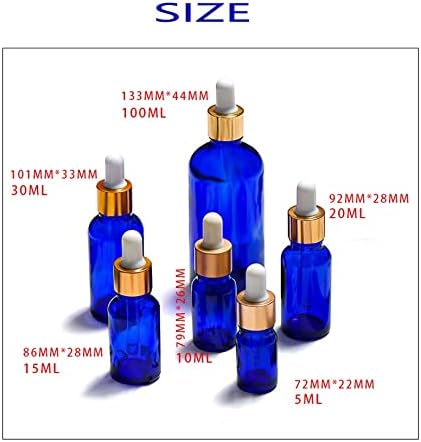 PDGJG 10 Adet Altın Kap Mavi Cam Şişe Ölçeği Damlalık Pipet Aromaterapi Sıvı Serum / Özü Temel (Renk: Bir, Boyutu: 50 ml)