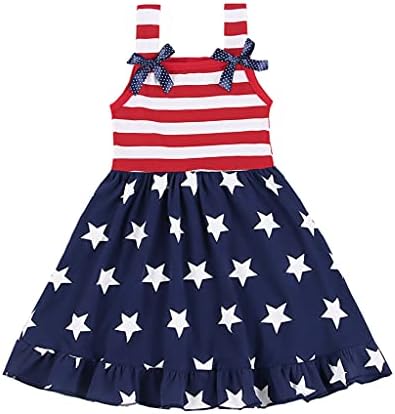 CM C & M WODRO Toddler Bebek Kız Yaz Kıyafeti Yıldız ve Çizgili Yay-Düğüm Elbise Bağımsız Günü Takım Elbise