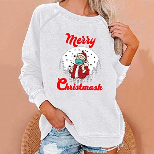 Kadınlar ıçin Merry Christmas Gömlek Güz Sevimli Santa Baskı Crewneck Kazak Komik Uzun Kollu Gevşek Tops