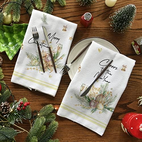 Artoid Modu Yeni Yıl Mutfak bulaşık havluları ve bulaşık havluları, 18x28 İnç Noel Ultra Emici kurutma Bezi el havluları Pişirme