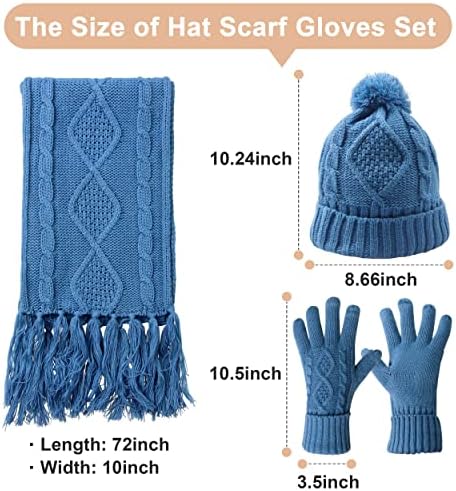 Şapka Eşarp ve Eldiven seti Kadın Örgü Pom Bere Şapka dokunmatik ekran eldiveni Uzun Eşarp 3 in 1 Soğuk Kış Hediye Seti Bayanlar