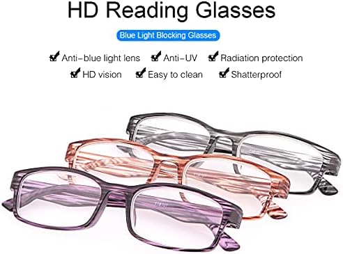 YIMI 3-Pack okuma gözlüğü mavi ışık Engelleme, anti-radyasyon okuyucular için kadın erkek parlama önleyici filtre hafif gözlük