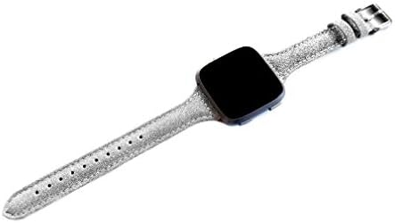 NİCKSTON Gümüş Işıltılı Glitter Slim Band Fitbit Versa 3 ve Sense Smartwatches ile uyumlu Zarif Yumuşak Deri Kayış Bileklik (4.