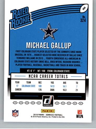 2018 Donruss Futbol 324 Michael Gallup RC Çaylak Kartı Dallas Cowboys Anma Çaylak Resmi NFL Ticaret Kartı