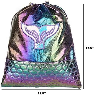 Kızlar için holografik deniz kızı ipli çanta moda degrade gökkuşağı sırt çantası (Beyaz)