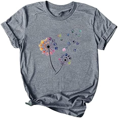 Genç Kızlar için T Shirt, Bayan Kısa Kollu Üstleri Karahindiba Grafik Tees Tops Yaz O-Boyun Bluz Tunikler