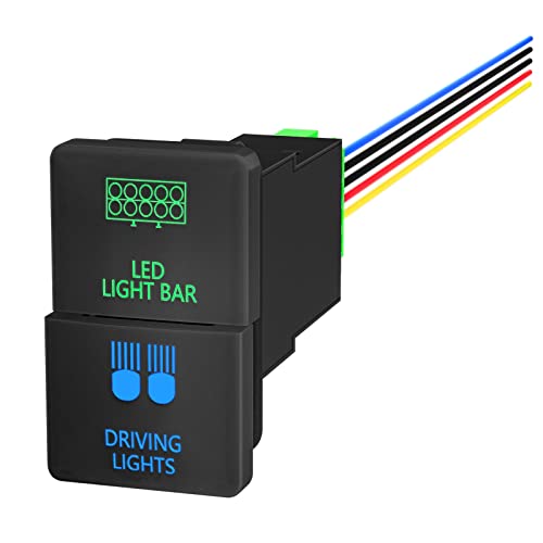 DaierTek Çift basmalı düğme anahtarı LED ışık çubuğu ve sürüş ışık Sembolü Mavi ve yeşil Çift LED Aydınlatmalı ON/Off Anahtarı