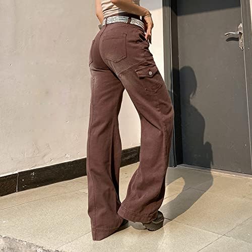 Juakoso Y2K Kadınlar Low Rise Düz Geniş Bacak Pantolon Retro Cepler Harajuku Sokak Giyim ıçin 90 s Kız Sweatpants