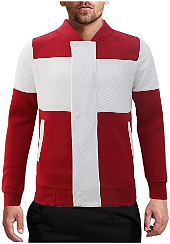 BHSJ Noel Patchwork Tişörtü Mens için, Renk Blok Fermuar Düğme Aşağı Spor Beyzbol Rahat Xmas Pamuk Ceketler