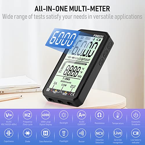 Dijital Multimetre, WOOKLEA Otomatik Değişen Volt Test Cihazı 6000 Sayımlar TRMS 4.8 Ekran / Doğru Hızlı Önlemler Gerilim Akım