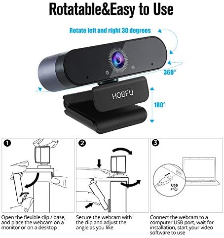 1080 P Webcam Mikrofon ile, HOBFU Tak ve Çalıştır USB 2.0 Masaüstü Dizüstü Bilgisayar Web Kamera ile Otomatik ışık Düzeltme,