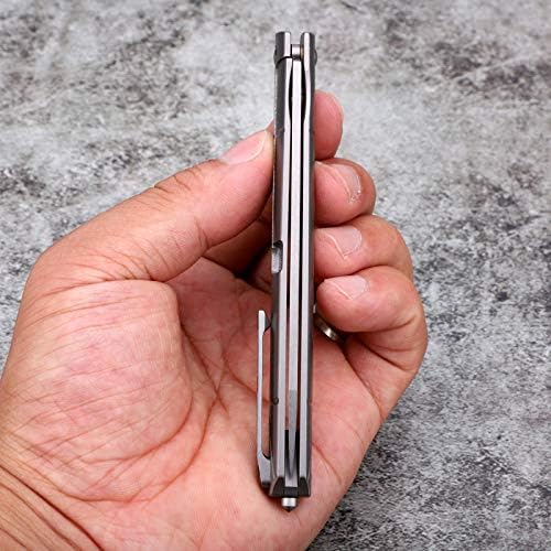 Samior GDT035 Küçük İnce Katlanır Cep Flipper Bıçak, 3.5 inç Saten D2 Tanto Bıçak, ince Gri Titanyum Kolu Çerçeve Kilit Cep Klip,