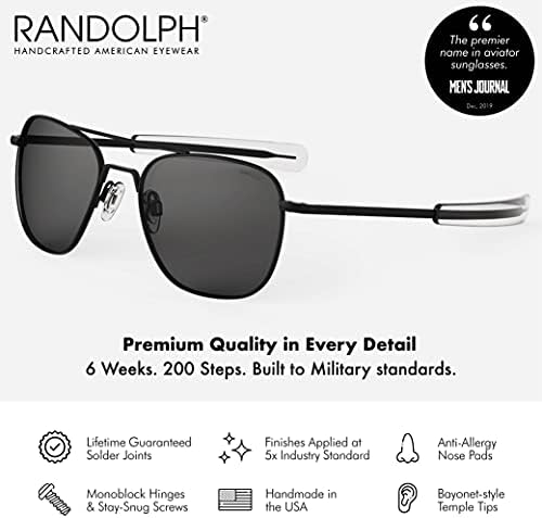 Randolph ABD / Erkekler veya Kadınlar için Mat Siyah Klasik Aviator Güneş Gözlüğü %100 UV