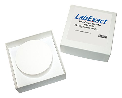 LabExact 1200034 Grade 934AH Cam Mikrofiber Filtre, Bağlayıcısız Borosilikat Cam, 1,5 µm, 8,26 cm (100'lü Paket)
