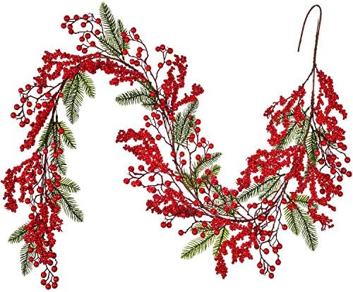 Lvydec Kırmızı Berry Çelenk Noel Dekorasyon - 6ft Yapay Yeşillik Çelenk ile Kırmızı Çilek ve Ladin Kaynaklanıyor için Tatil Şömine