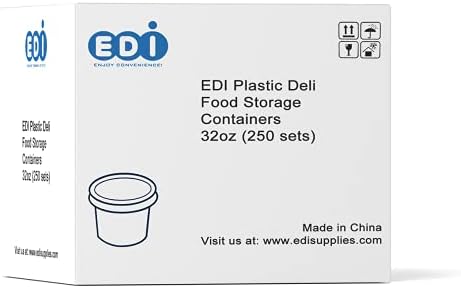 EDI Toptan 250 Takım Mikrodalga Saydam Plastik Çorba Gıda Şarküteri Konteyner Kapaklı (32 OZ)