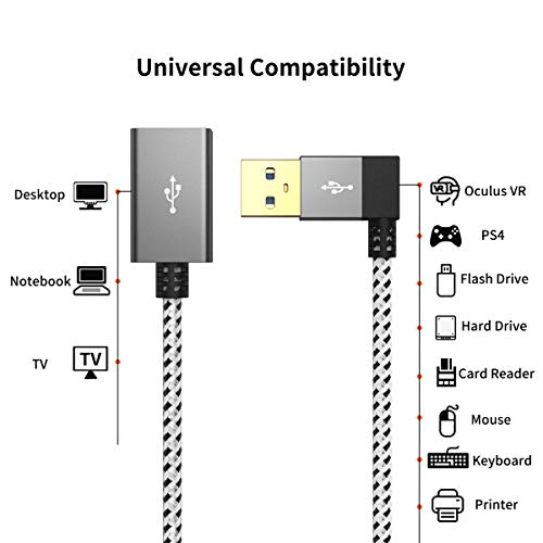 Kısa USB 3.0 Uzatma Kablosu, CableCreation 2-Pack Sol Açılı USB 3.0 Erkek - Erkek Genişletici Kablosu, 90 Derece USB 3.0 Adaptörü,