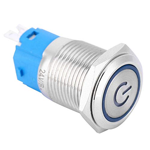 5 V/12 V/24 V / 220 V Düz Yuvarlak Kafa Kendini Sıfırlama Metal düğme Halkası, Mavi LED Güç Sembolü ile Araba Basma Düğmesi Anahtarları