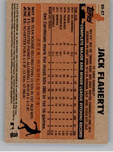 2018 Topps Güncelleme ve Golleri Beyzbol Serisi 1983 Topps 35th 83-37 Jack Flaherty St. Louis Kardinaller Çaylak RC Resmi MLB