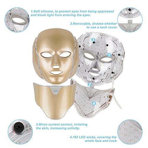 Led Yüz Maskesi, 7 Renk LED Yüz Maskesi ışık terapisi, Yüz ve Boyun Cilt Gençleştirme için Led Cilt Bakım Maskesi Ev SPA ve Seyahat