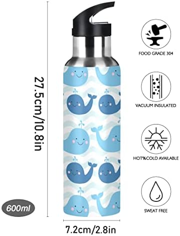 Balina Balık Su Şişesi Termos Saman Kapaklı çocuklar için Erkek Kız, 600 ml, sızdırmaz Paslanmaz Çelik spor şişesi Bardak Kadın
