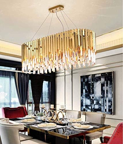 Yakın tavan ışıkları Modern K9 kristal avize Metal Oval yuvarlak aydınlatma yemek odası lamba yüksekliği ayarlanabilir kolye
