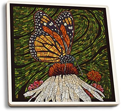 Monarch Kelebek, Kağıt Mozaik, Yeşil Arka Plan (%100 Pamuklu Tuval Yeniden Kullanılabilir Tote Çanta)
