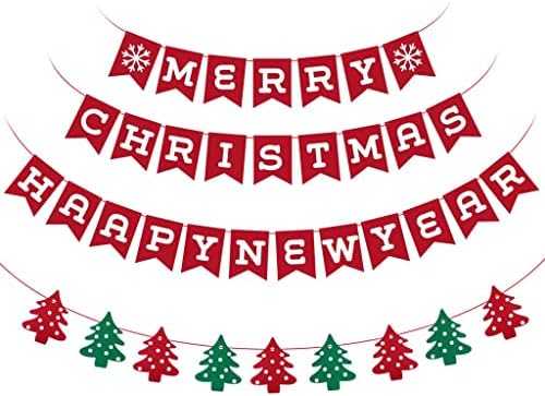 Mutlu Yeni Yıl ve Merry Christmas Afiş Sundurma Işaretleri Kitleri Şömine Ön Kapı Ağacı Duvar Noel Dekorasyon (Kırmızı)