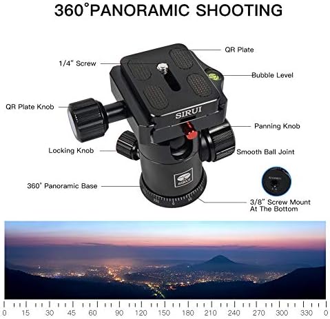 SİRUİ Gezgin 7A 65.55 Alüminyum Kamera Tripodu, E-10 Panorama Ball Head ve Arca Swiss Hızlı Bırakma Plakası,17.6 lbs'ye kadar