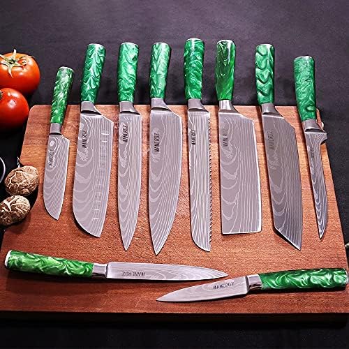Bıçak Cleaver Çin Doğrama Bıçak Seti Reçine Kolu Lazer Desen Şef Bıçağı Keskin Santoku Bıçaklar Programı ARACI Pişirme Kesme