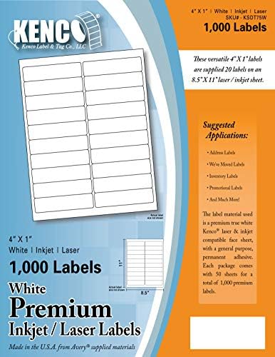 ABD'de Üretilen Kenco Premium Beyaz Adres Nakliye UPC Lazer / Mürekkep Püskürtmeli Etiketler (4 X 6 200 Etiket)