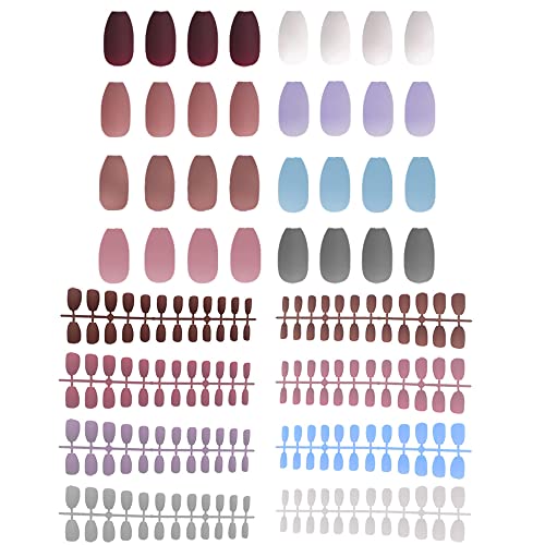 MUACHCHA 8 Packs 192 Parça Renkli Akrilik Tabut Yanlış Nails Mat Orta Uzunlukta Balerin Çivi üzerinde Basın Tam Kapak Katı Renk
