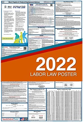 2022 Batı Virginia İş Hukuku Posterleri (Lamine) Birleşik Eyalet ve Federal Poster 27x 40