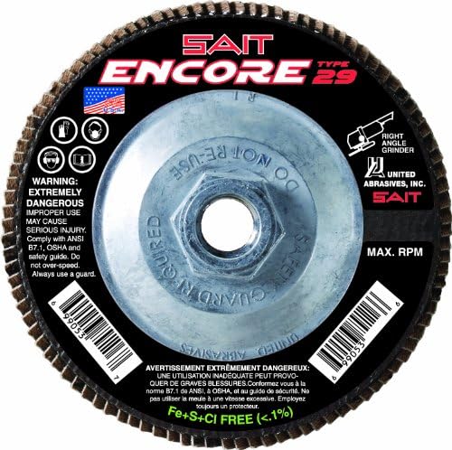 Birleşik Aşındırıcılar - SAIT 71255 Encore Yüksek Performanslı Flap Disk, Tip 29, 6 inç Çap, 5/8-11 Çardak, Z 36X, 10'lu Paket