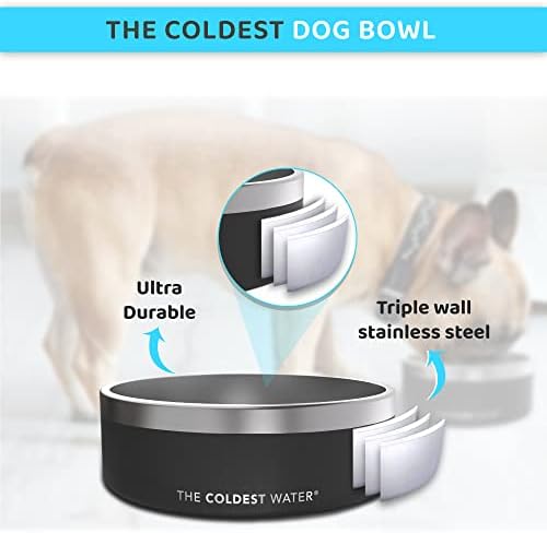 En Soğuk Köpek Kasesi - Dayanıklı, Kaymaz, Paslanmaz Çelik, Çift Cidarlı, Köpekler, Kediler, Evcil Hayvan Besleme için Kauçuk