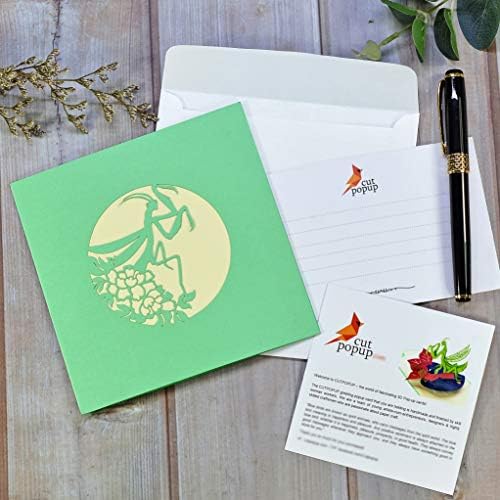 Oğul, Çocuklar,Baba, Büyükbaba için CUTPOPUP Yeşil Mantis Pop Up Doğum Günü Kartı-Sanatsal Tasarıma Sahip Olağanüstü Bir Kart-Babalar