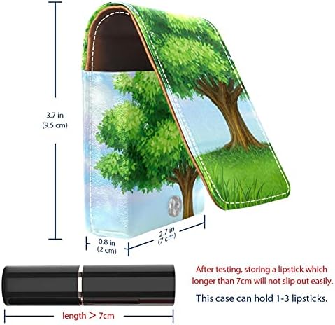 Ağaç At Yeşil Çayır Ruj Durumda Ruj Kutusu Tutucu İle Ayna, Taşınabilir Seyahat Dudak Parlatıcısı Kılıfı, su geçirmez Deri Kozmetik
